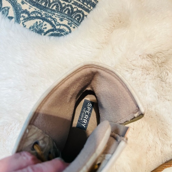 Sperry Saltwater Crunch Duck Rain Boots Gold / Ivory sts99726 Women's US 9.5 - Picture 12 of 13